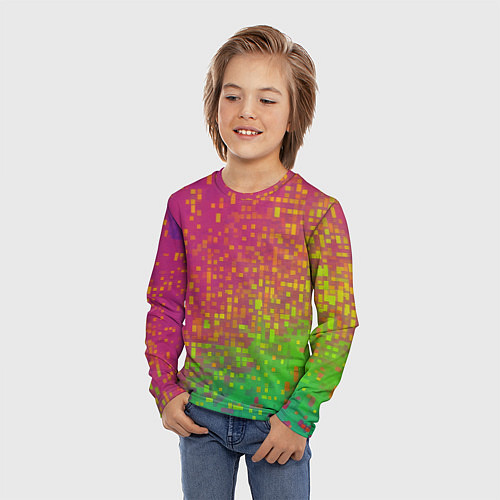 Детский лонгслив Разноцветные пиксели / 3D-принт – фото 3