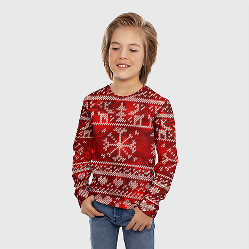 Детский лонгслив Рождественские узоры оленей / 3D-принт – фото 3