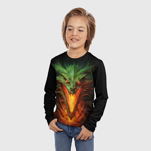 Детский лонгслив Зеленый огнедышащий дракон / 3D-принт – фото 3