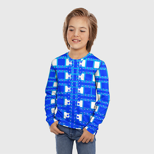Детский лонгслив Синие и белые квадраты / 3D-принт – фото 3