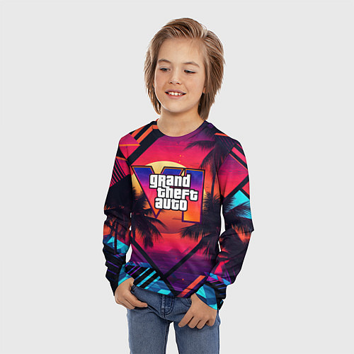 Детский лонгслив GTA 6 аbstract logo / 3D-принт – фото 3
