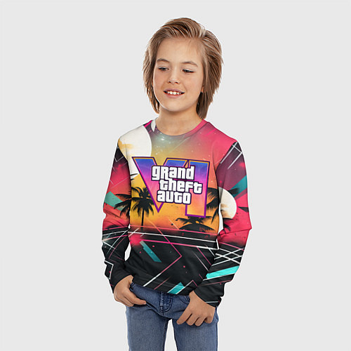 Детский лонгслив GTA 6 night logo / 3D-принт – фото 3