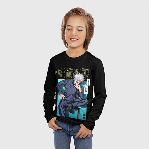 Детский лонгслив Годжо сидит - Магическая битва / 3D-принт – фото 3