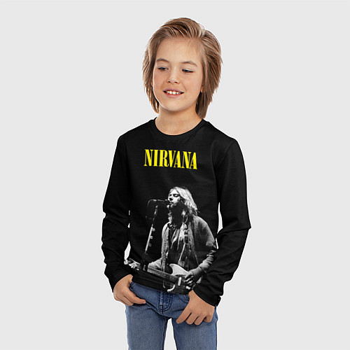 Детский лонгслив Группа Nirvana Курт Кобейн / 3D-принт – фото 3