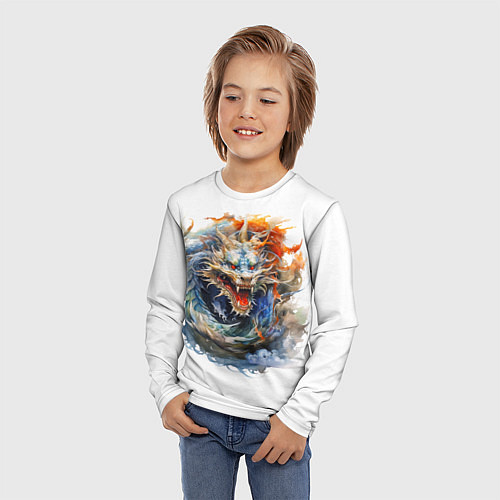 Детский лонгслив Портрет китайского дракона символа Нового года / 3D-принт – фото 3