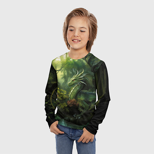 Детский лонгслив Лесной зеленый дракон символ 2024 года / 3D-принт – фото 3