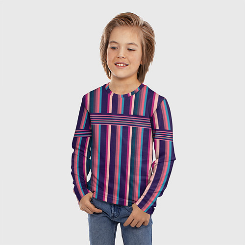 Детский лонгслив Вертикальные и горизонтальные полоски: розовые и ф / 3D-принт – фото 3