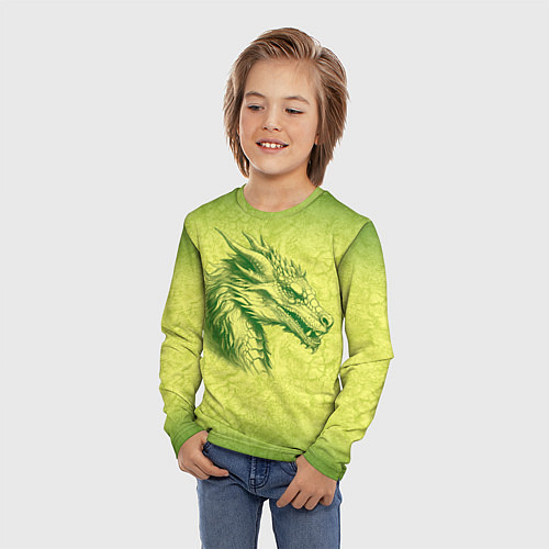 Детский лонгслив Зеленый нарисованный дракон с открытой пастью / 3D-принт – фото 3