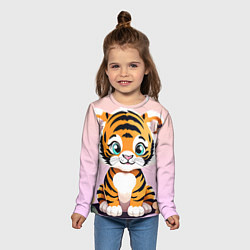 Лонгслив детский Милый тигренок с цветами на фоне, цвет: 3D-принт — фото 2