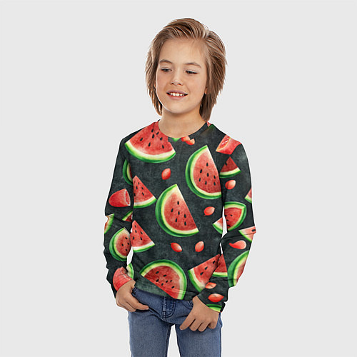 Детский лонгслив Паттерн красные дольки арбуза / 3D-принт – фото 3