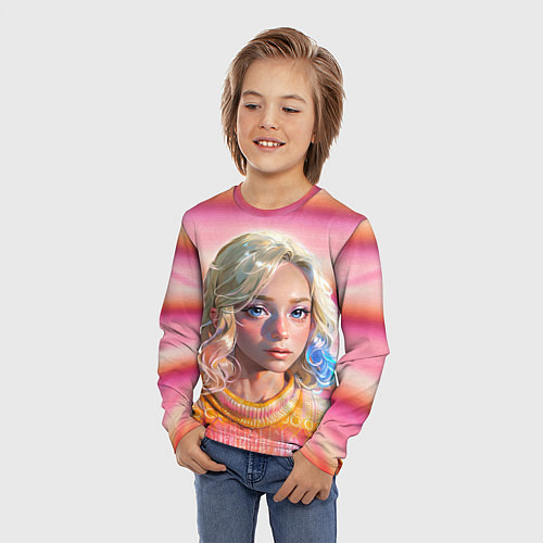 Детский лонгслив Энид Синклер - арт и текстура розового свитера / 3D-принт – фото 3