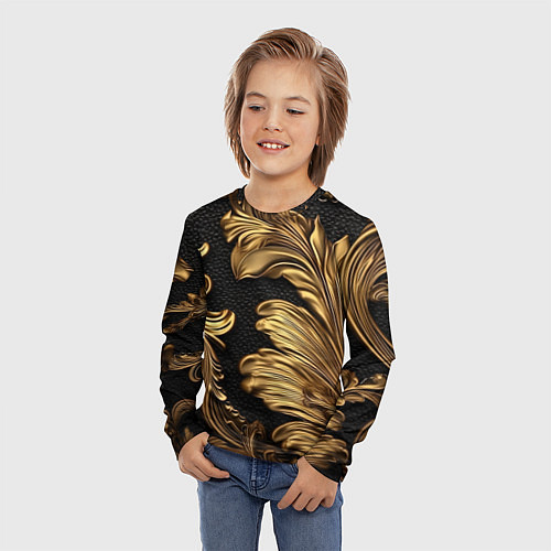 Детский лонгслив Золотые листья винтажные лепнина / 3D-принт – фото 3