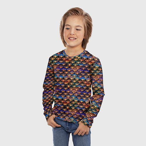 Детский лонгслив Разноцветный паттерн с золотыми значками / 3D-принт – фото 3