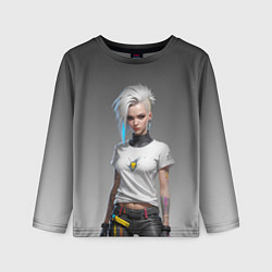 Лонгслив детский Блондинка в белой футболке Cyberpunk 2077, цвет: 3D-принт