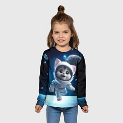 Лонгслив детский Котёнок в космосе, цвет: 3D-принт — фото 2