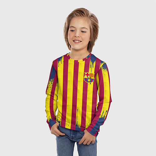Детский лонгслив Полосатые цвета футбольного клуба Барселона / 3D-принт – фото 3