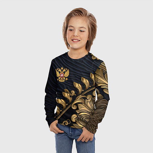 Детский лонгслив Золотой герб России лепнина / 3D-принт – фото 3