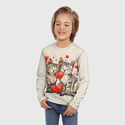 Детский лонгслив Влюбленные кошечки с сердечками / 3D-принт – фото 3