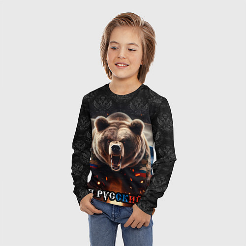 Детский лонгслив Медведь я русский / 3D-принт – фото 3