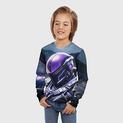 Детский лонгслив Киборг в фиолетовом шлеме / 3D-принт – фото 3
