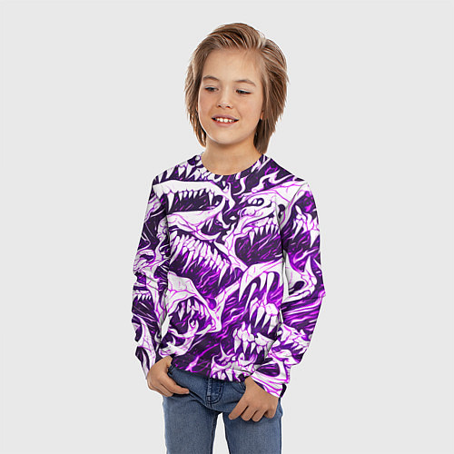 Детский лонгслив Белые клыки на розовом фоне / 3D-принт – фото 3