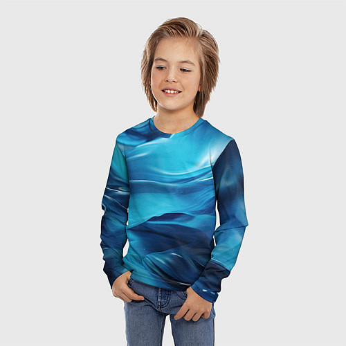 Детский лонгслив Синяя абстрактная волнистая ткань / 3D-принт – фото 3