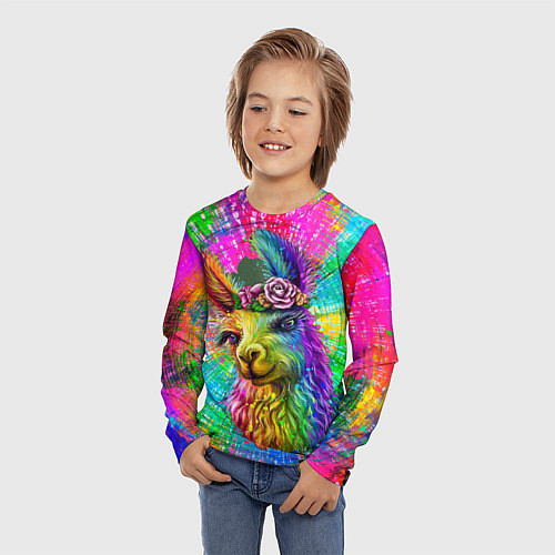 Детский лонгслив Цветная лама / 3D-принт – фото 3