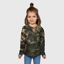 Лонгслив детский Реалистичный охотничий камуфляж из ткани и листьев, цвет: 3D-принт — фото 2
