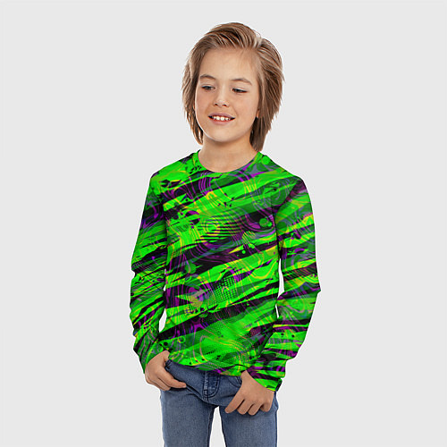 Детский лонгслив Зеленые узоры паттерны / 3D-принт – фото 3