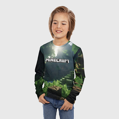 Детский лонгслив Minecraft logo world / 3D-принт – фото 3