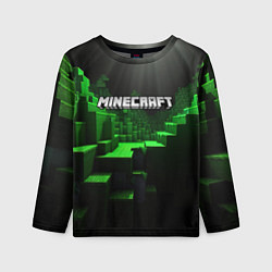 Лонгслив детский Minecraft logo зеленые яркие плитки, цвет: 3D-принт