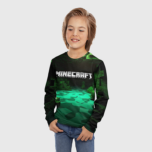 Детский лонгслив Minecraft logo зеленый яркий мир / 3D-принт – фото 3