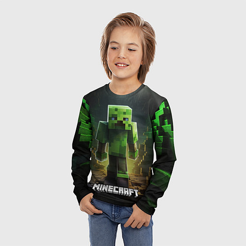 Детский лонгслив Minecraft зеленый квадратный монстр / 3D-принт – фото 3