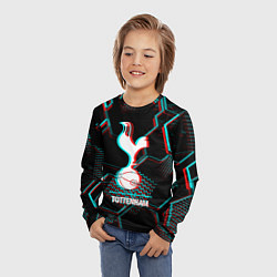 Лонгслив детский Tottenham FC в стиле glitch на темном фоне, цвет: 3D-принт — фото 2