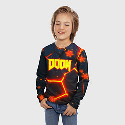 Лонгслив детский Doom плиты лого в огне, цвет: 3D-принт — фото 2