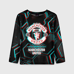 Лонгслив детский Manchester United FC в стиле glitch на темном фоне, цвет: 3D-принт