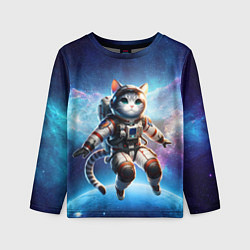 Лонгслив детский Кот космонавт в космосе, цвет: 3D-принт