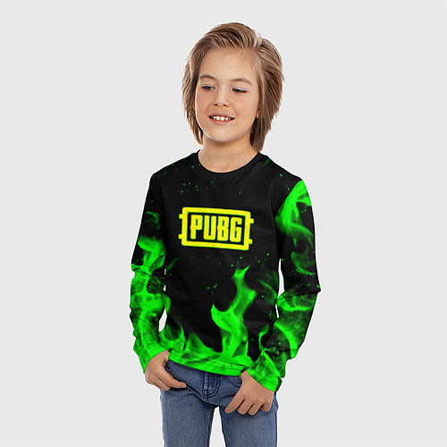 Детский лонгслив PUBG кислотное лого огненный стиль / 3D-принт – фото 3