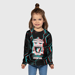 Лонгслив детский Liverpool FC в стиле glitch на темном фоне, цвет: 3D-принт — фото 2