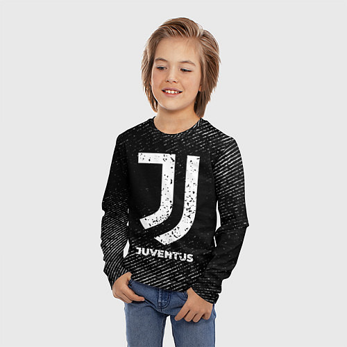 Детский лонгслив Juventus с потертостями на темном фоне / 3D-принт – фото 3