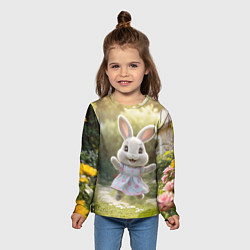 Лонгслив детский Забавный белый кролик в платье, цвет: 3D-принт — фото 2