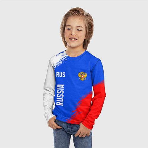 Детский лонгслив Триколор и герб России / 3D-принт – фото 3