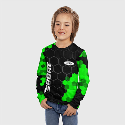 Детский лонгслив Ford green sport hexagon / 3D-принт – фото 3