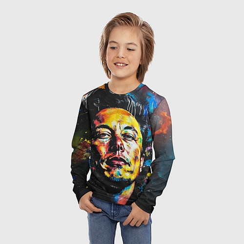 Детский лонгслив Граффити портрет Илона Маска / 3D-принт – фото 3