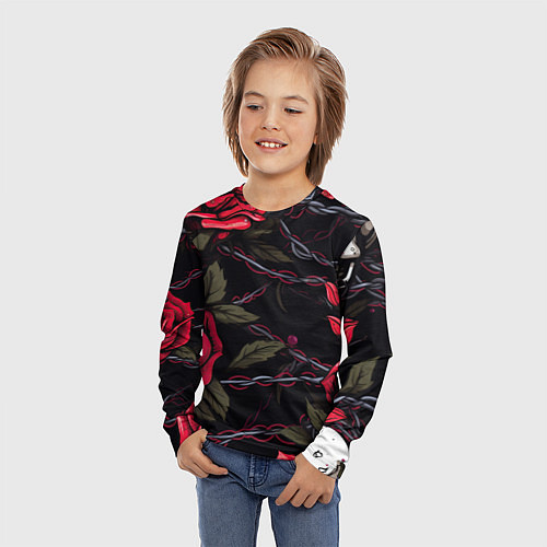 Детский лонгслив Череп и красные розы / 3D-принт – фото 3