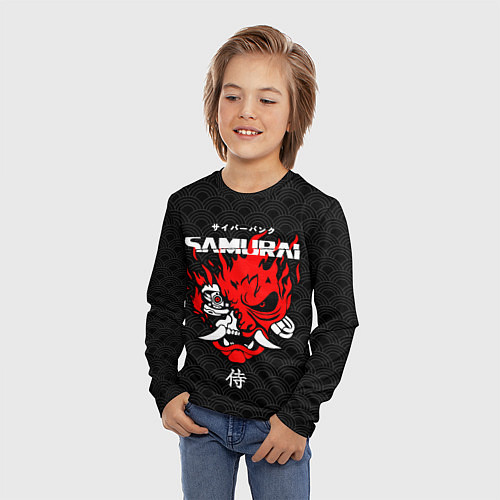 Детский лонгслив Киберпанк 2077 - логотип самурая / 3D-принт – фото 3