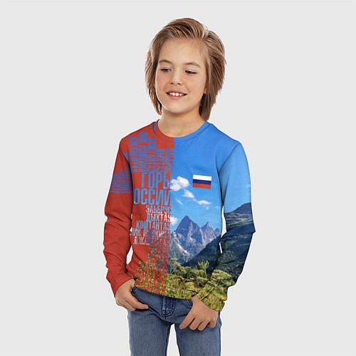 Детский лонгслив Горы России с флагом / 3D-принт – фото 3