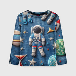 Лонгслив детский Космонавт - вышивка по джинсе нейросеть, цвет: 3D-принт