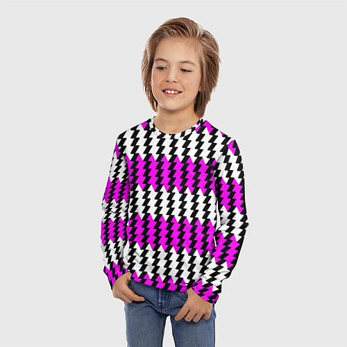 Детский лонгслив Вертикальные бело-розовые полосы / 3D-принт – фото 3