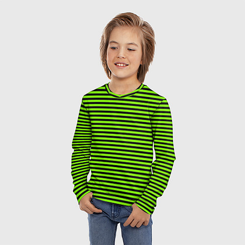 Детский лонгслив Кислотный зелёный в чёрную полоску / 3D-принт – фото 3